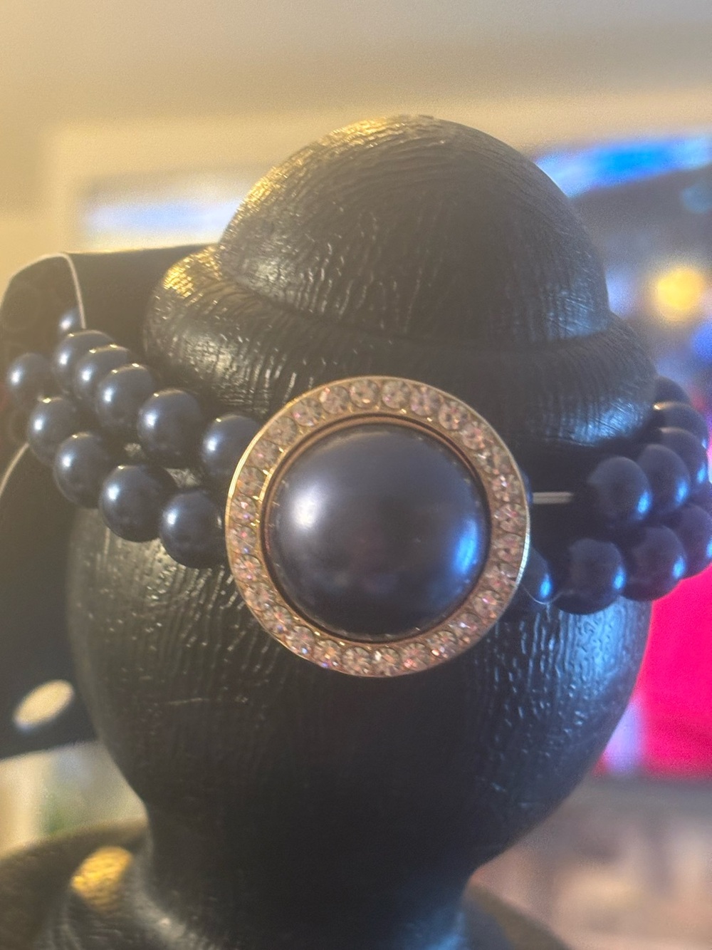 Classic Navy Pearl Beaded Bracelet with Crystal Halo